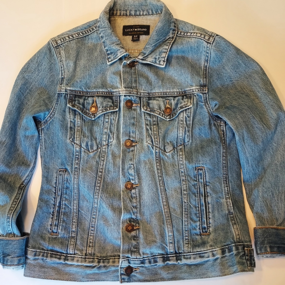 Lucky Brand The Tomboy Trucker Denim Jean Jacket  Size Small Petite Medium Wash - Picture 4 of 7